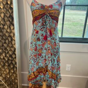 La Fiorentina High Low Dress - Turquoise and Red Floral